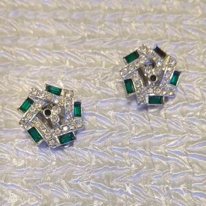 SARAH COY Elegant Silver and Green Crystal Earrings